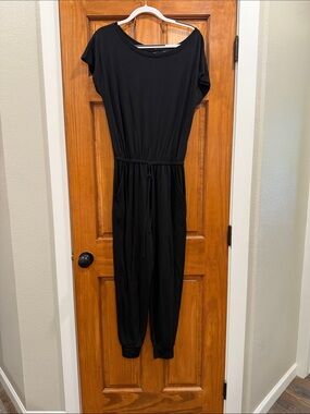 Casual Black Drawstring Waist Jumpsuit